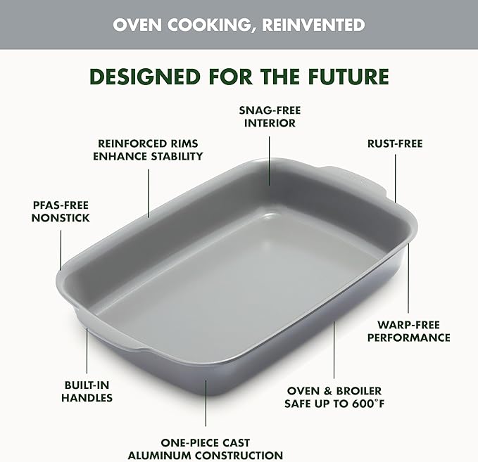GreenPan Premiere Ovenware Healthy Ceramic Nonstick 4 Piece Bakeware Set, PFAS-Free, Rectangular, Square, Quarter, Half Sheet Baking Pans, Warp-Free, Oven Safe to 600F, Dishwasher Safe, Gray