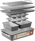 Bakken 8-Piece Stackable Bakeware Set - Ceramic Non-Stick Coating, Baking Sheets, Assorted Baking Pans, PTFE, PFOA & PFOS Free - Healthy Baking, Ergonomic Handles, Cooling Rack, Non-Toxic, Oven-Safe