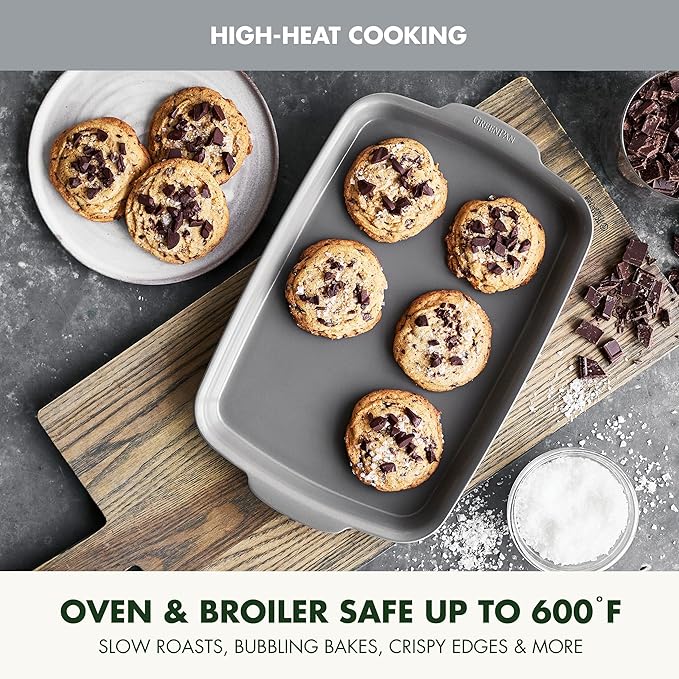 GreenPan Premiere Ovenware Healthy Ceramic Nonstick 4 Piece Bakeware Set, PFAS-Free, Rectangular, Square, Quarter, Half Sheet Baking Pans, Warp-Free, Oven Safe to 600F, Dishwasher Safe, Gray
